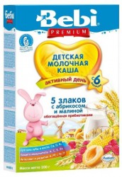 Каша молочная Bebi Премиум 5 злаков абрикос малина с 6 мес 200 г
